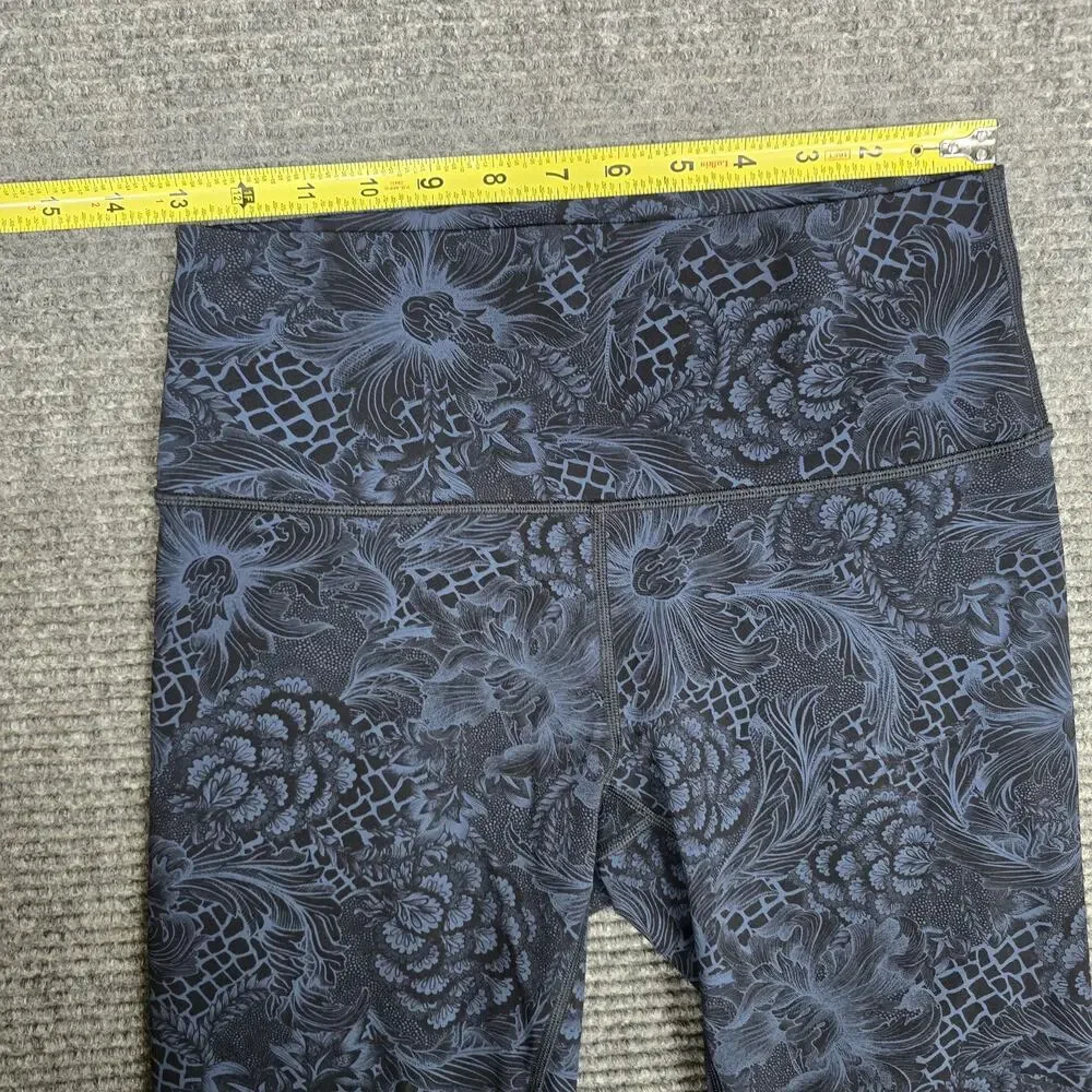 Lululemon Wunder Under Crop Womens 8 Nouveau Mach Blue Black Floral 21